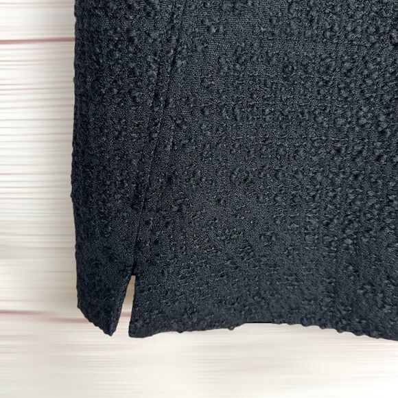 Eileen Fisher Textured Black Wool Swing Coat Silk Lined 3/4 Sleeve Band Collar S - Picture 8 of 13